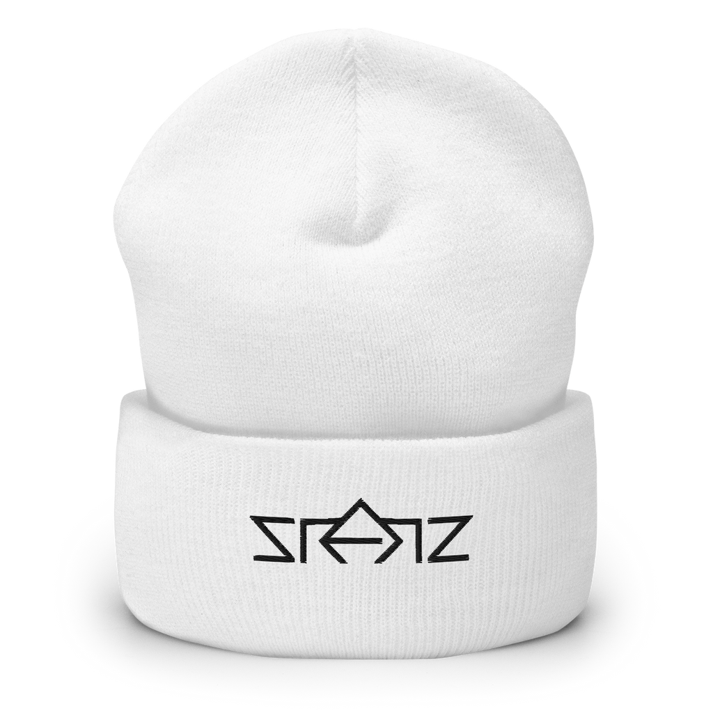 SRARZ Signature Beanie – Weiss – Vorderansicht ohne Person