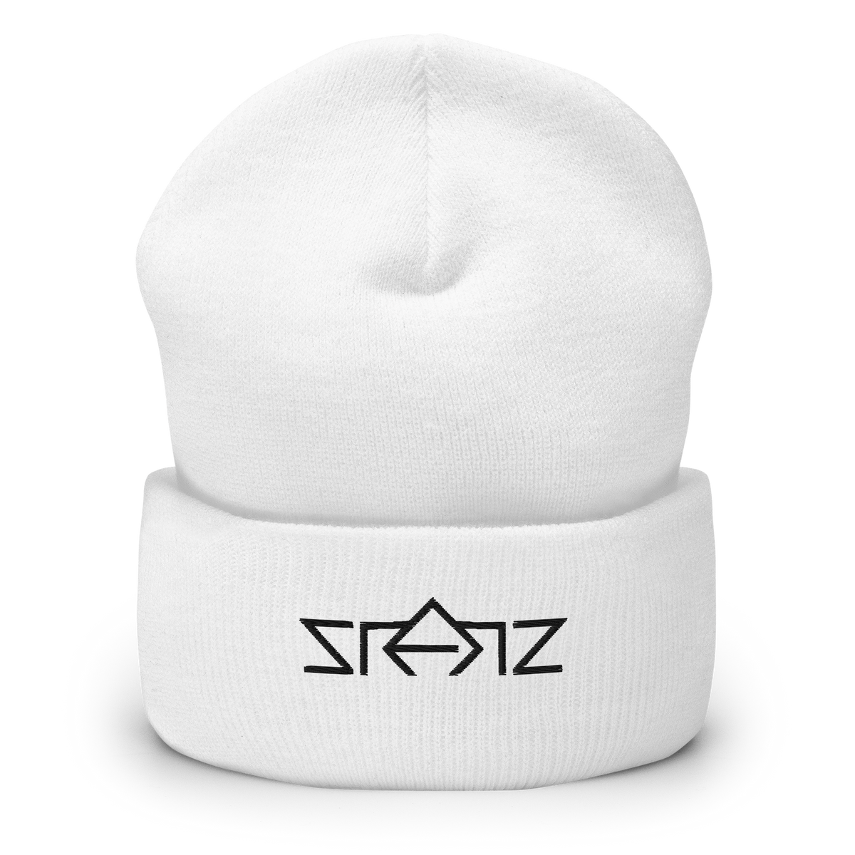 SRARZ Signature Beanie – Weiss – Vorderansicht ohne Person
