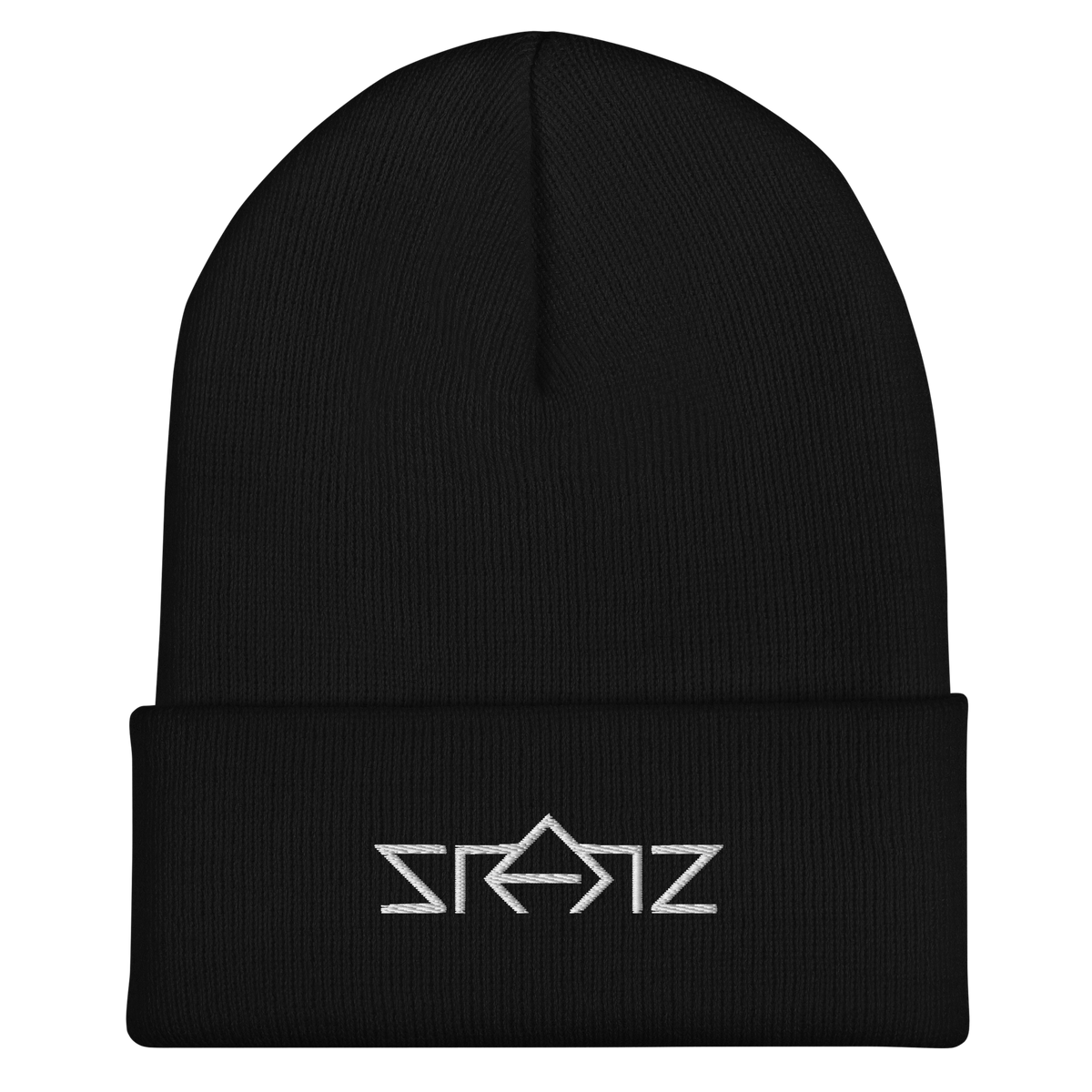 SRARZ Signature Beanie – Schwarz – Flache Vorderansicht ohne Person