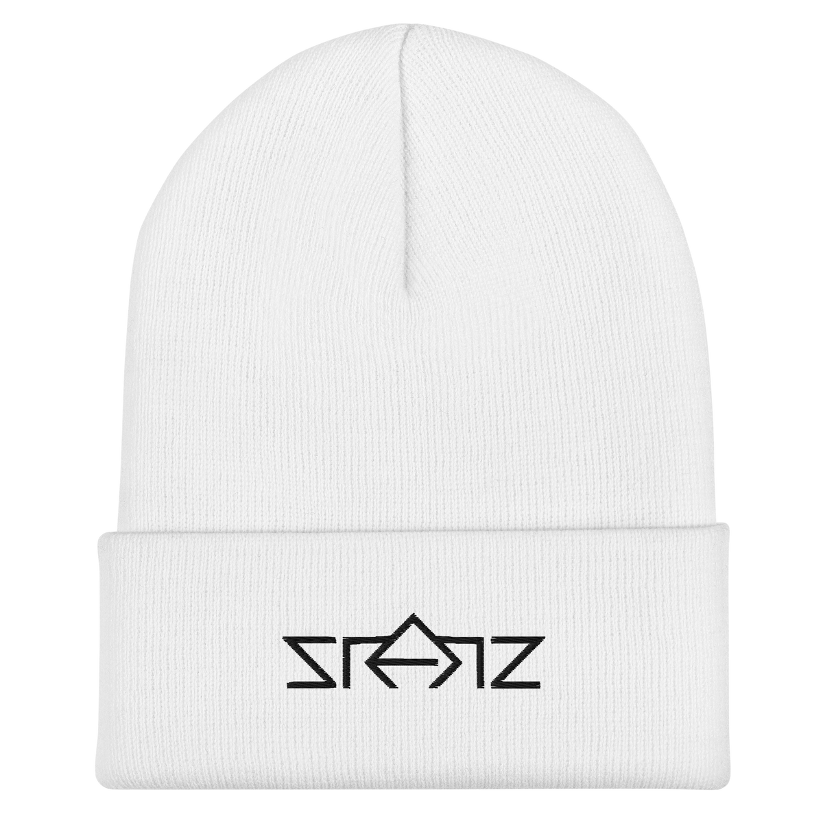 SRARZ Signature Beanie – Weiss – Flache Vorderansicht ohne Person