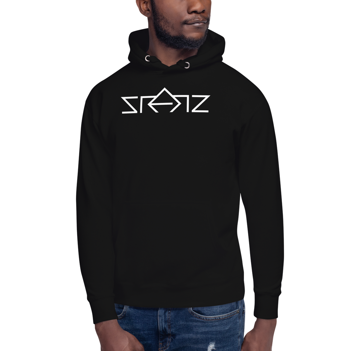 SRARZ Signature Hoodie – Schwarz – Herrenmodel – Vorderansicht