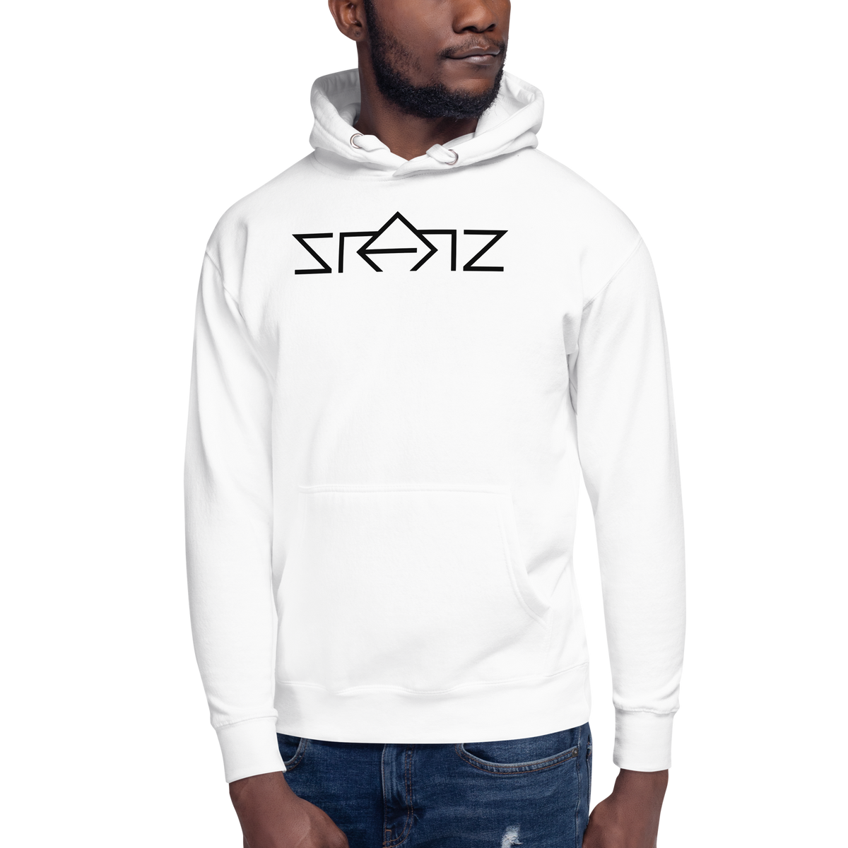 SRARZ Signature Hoodie – Weiss – Herrenmodel – Vorderansicht