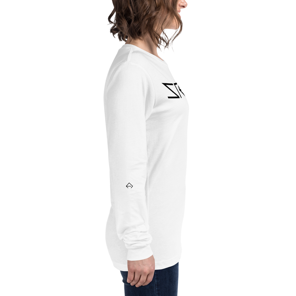 SRARZ Signature Longsleeve – Weiss – Damenmodel – Seiten- oder Rückansicht