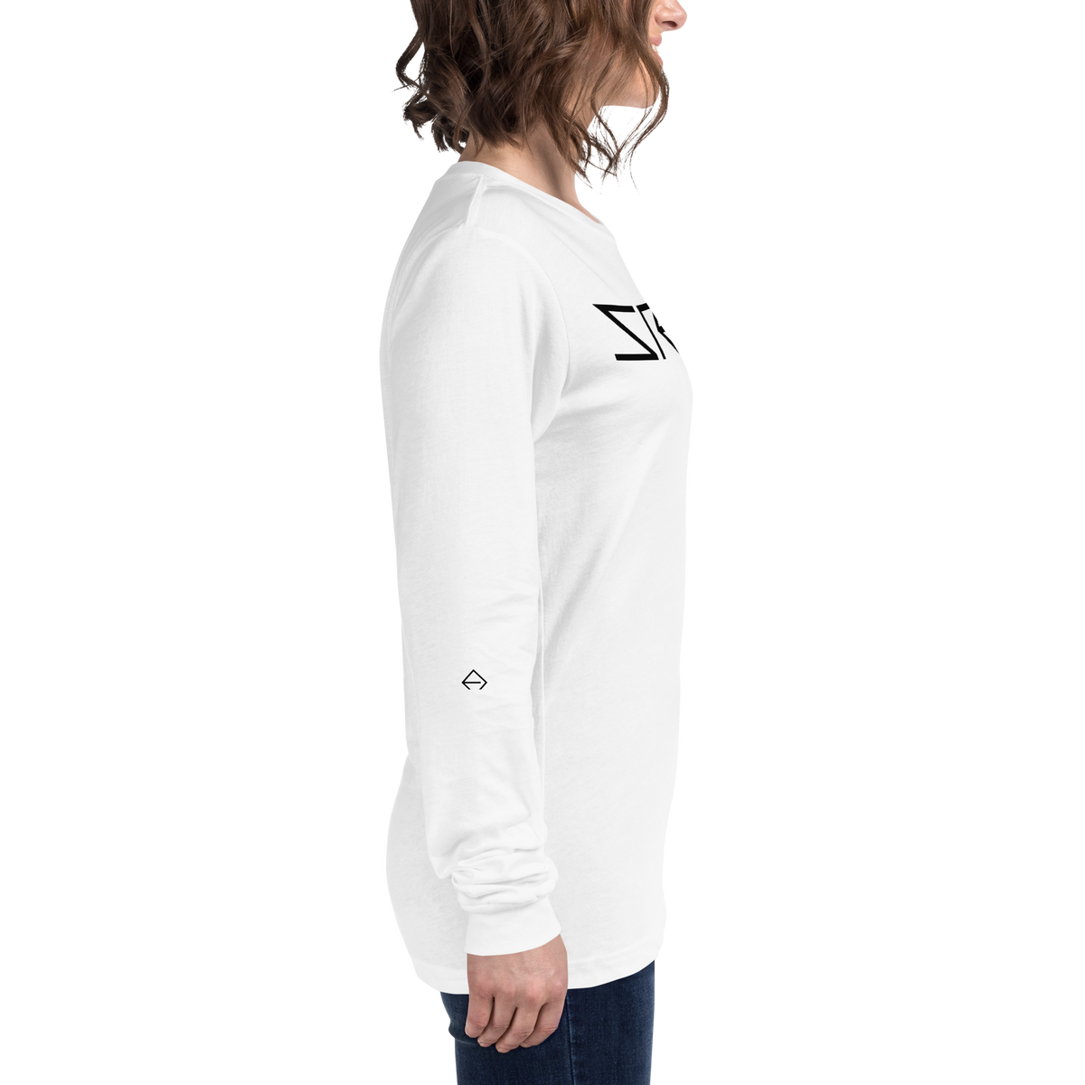 SRARZ Signature Longsleeve – Weiss – Damenmodel – Seiten- oder Rückansicht