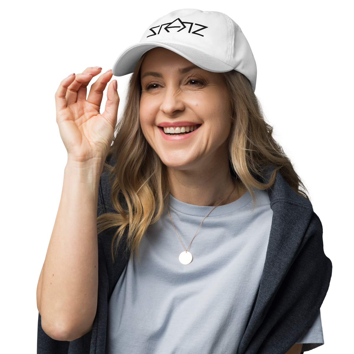 SRARZ Signature Cap – Weiss – Damenmodell seitliche Vorderansicht
