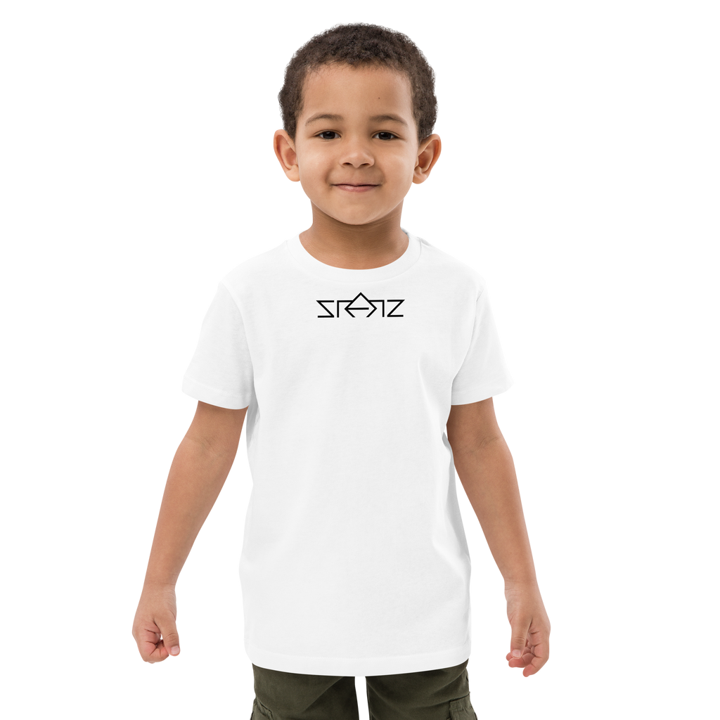 SRARZ Signature Kids T-Shirt – Weiss – Jungenmodell Vorderansicht