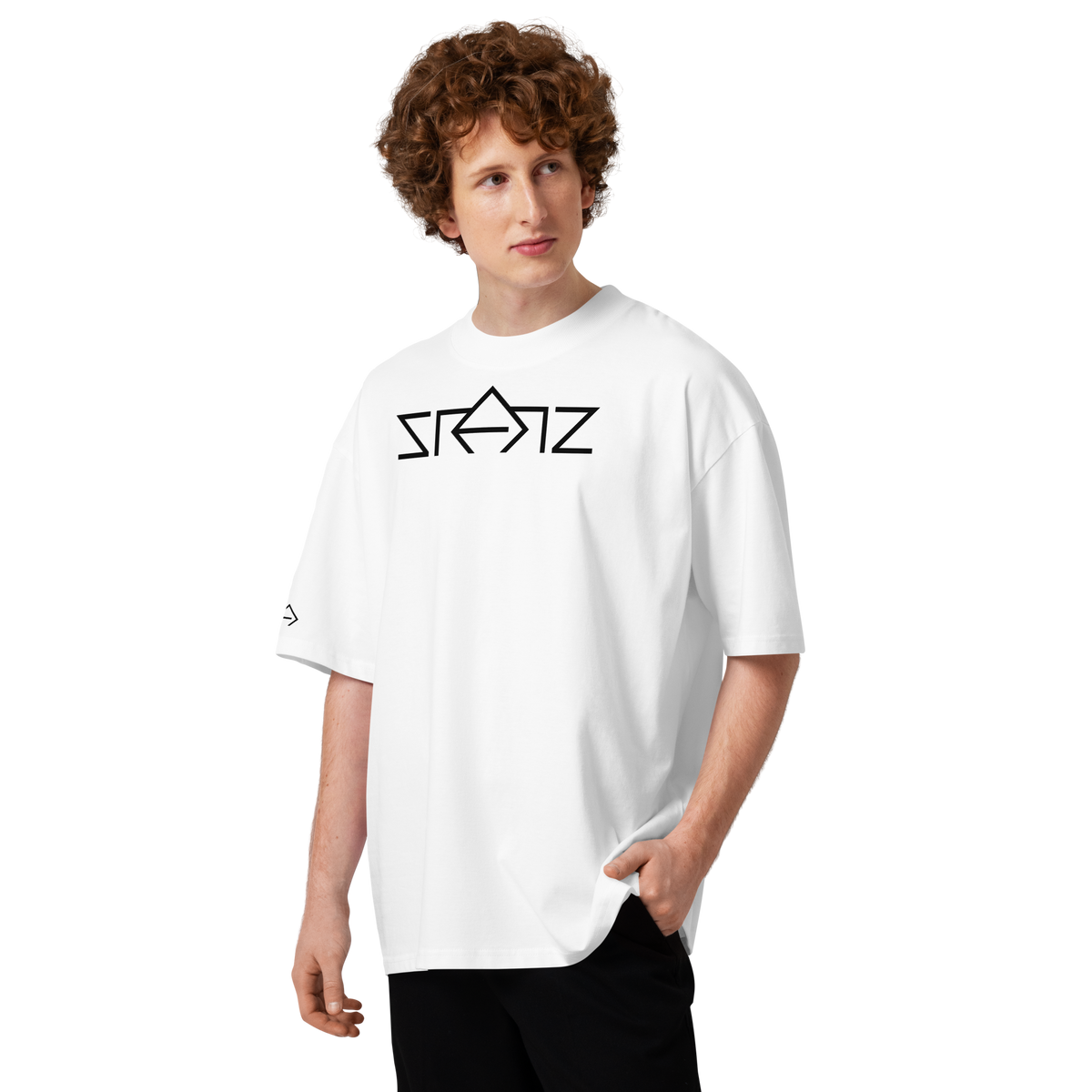 SRARZ Signature Oversized T-Shirt – Weiss – Herrenmodell Vorderansicht