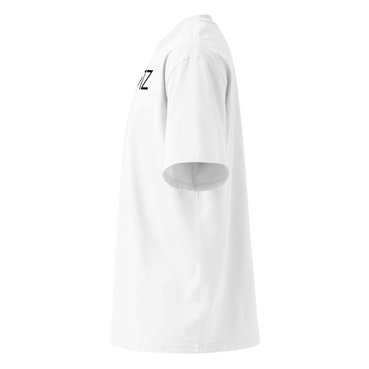 SRARZ Signature Oversized T-Shirt – Weiss – Seitenansicht links ohne Person