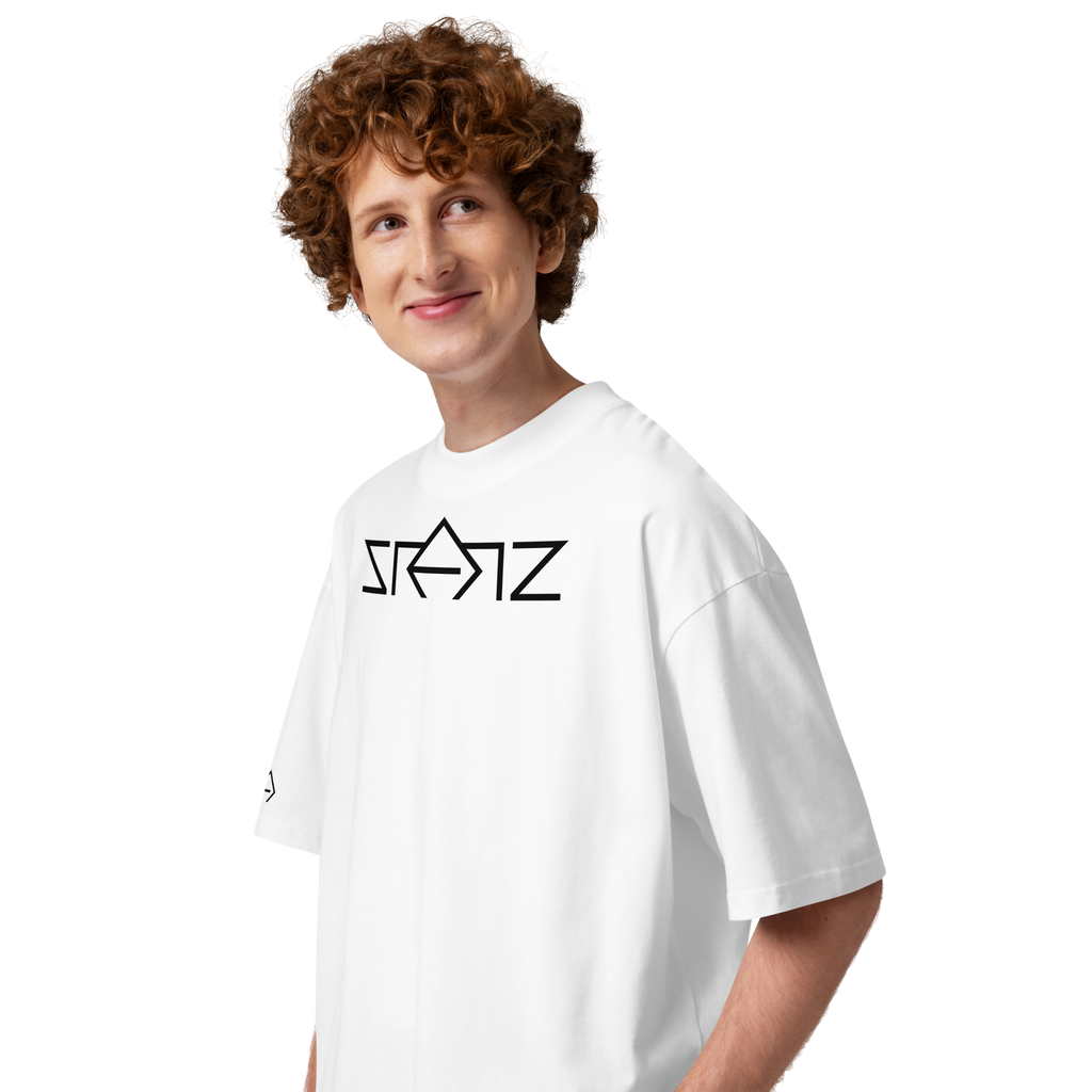 SRARZ Signature Oversized T-Shirt – Weiss – Herrenmodell Seitenansicht