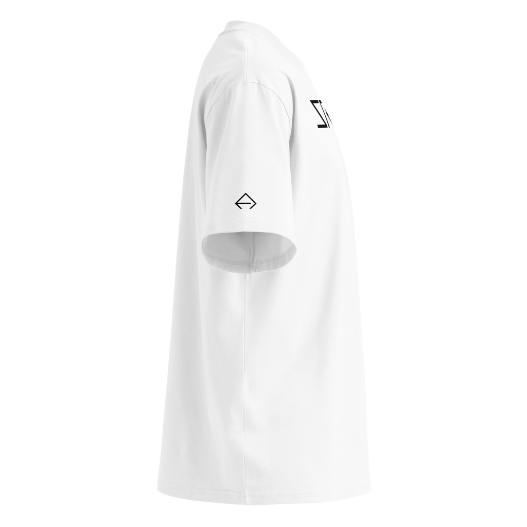 SRARZ Signature Oversized T-Shirt – Weiss – Seitenansicht rechts ohne Person