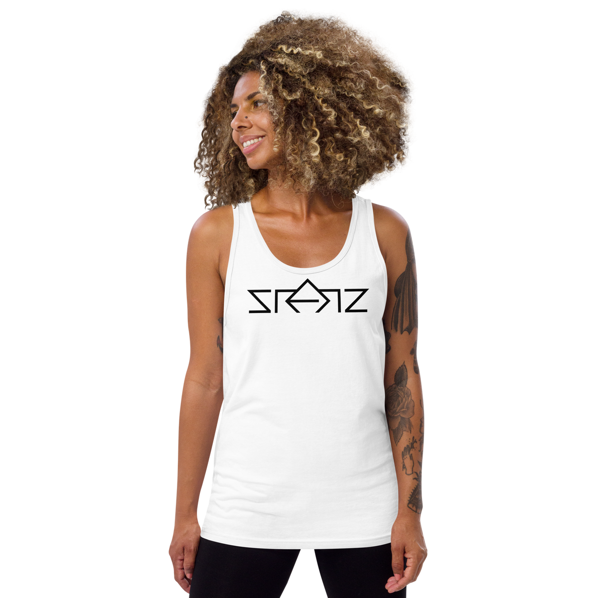 SRARZ Signature Tank Top – Weiss – Damenmodell Vorderansicht