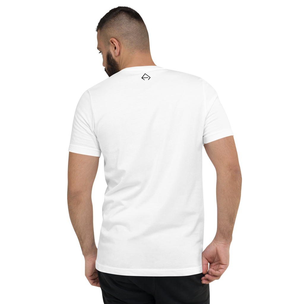 SRARZ Signature V-Neck T-Shirt – Weiss – Herrenmodell Rückenansicht