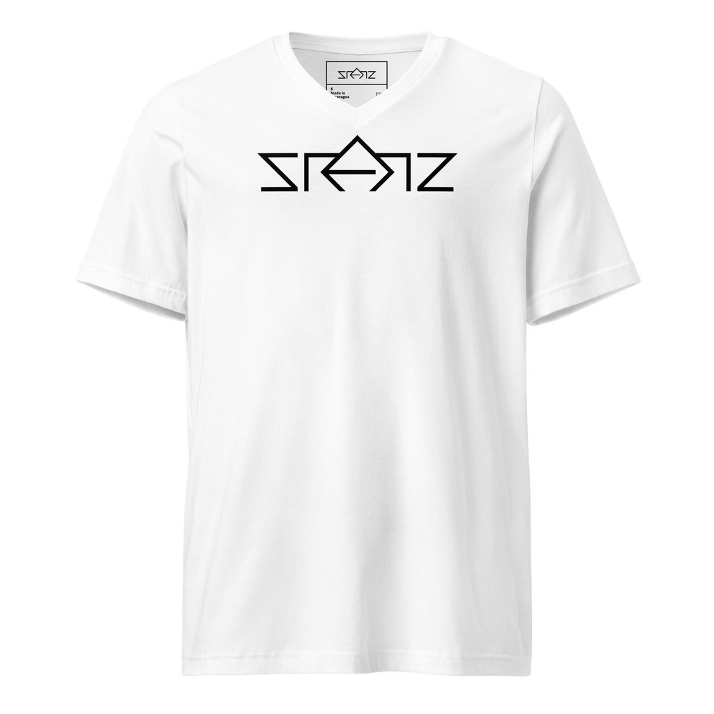 SRARZ Signature V-Neck T-Shirt – Weiss – Vorderansicht ohne Person