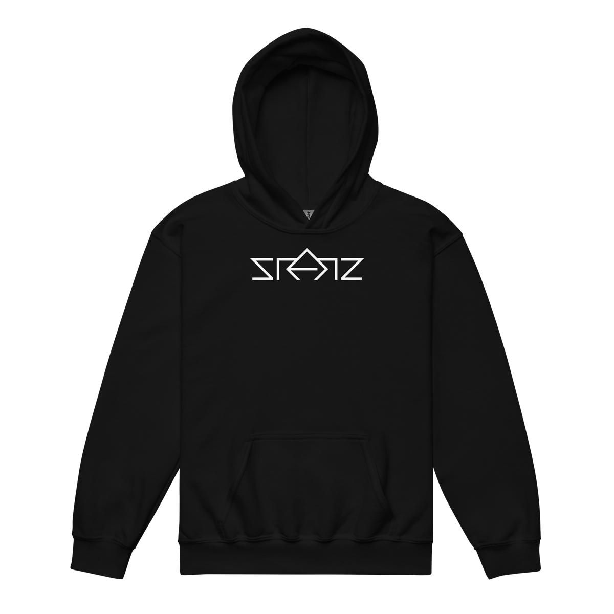 SRARZ Signature Kids Hoodie – Schwarz – Vorderansicht ohne Person