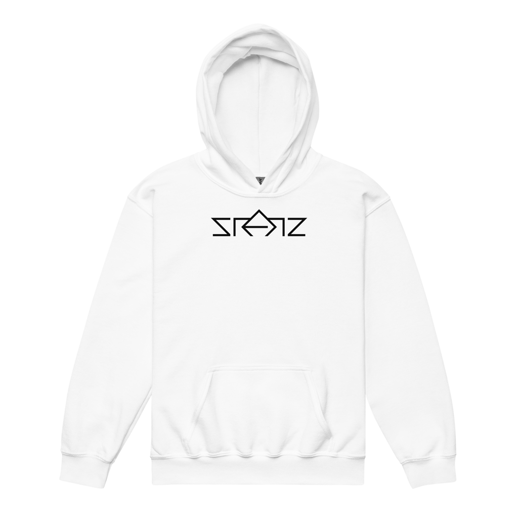SRARZ Signature Kids Hoodie – Weiss – Vorderansicht ohne Person